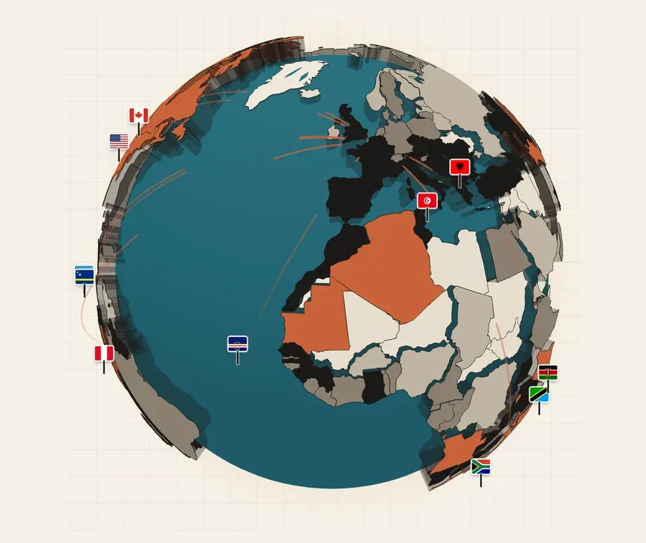 De wereldbol van TravelProfi met de beste reisweken per land